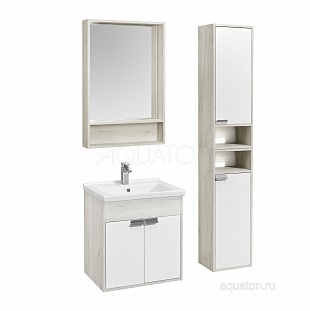 Зеркальный шкаф Aquaton Флай 60 белый, дуб крафт 1A237602FA860 от магазина Водолей в г. Сергиев Посад